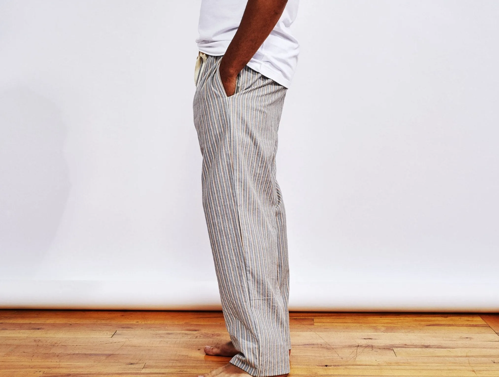 Coyuchi Men's Striped Organic Crinkled Pajama Pants< Men's Sleep
