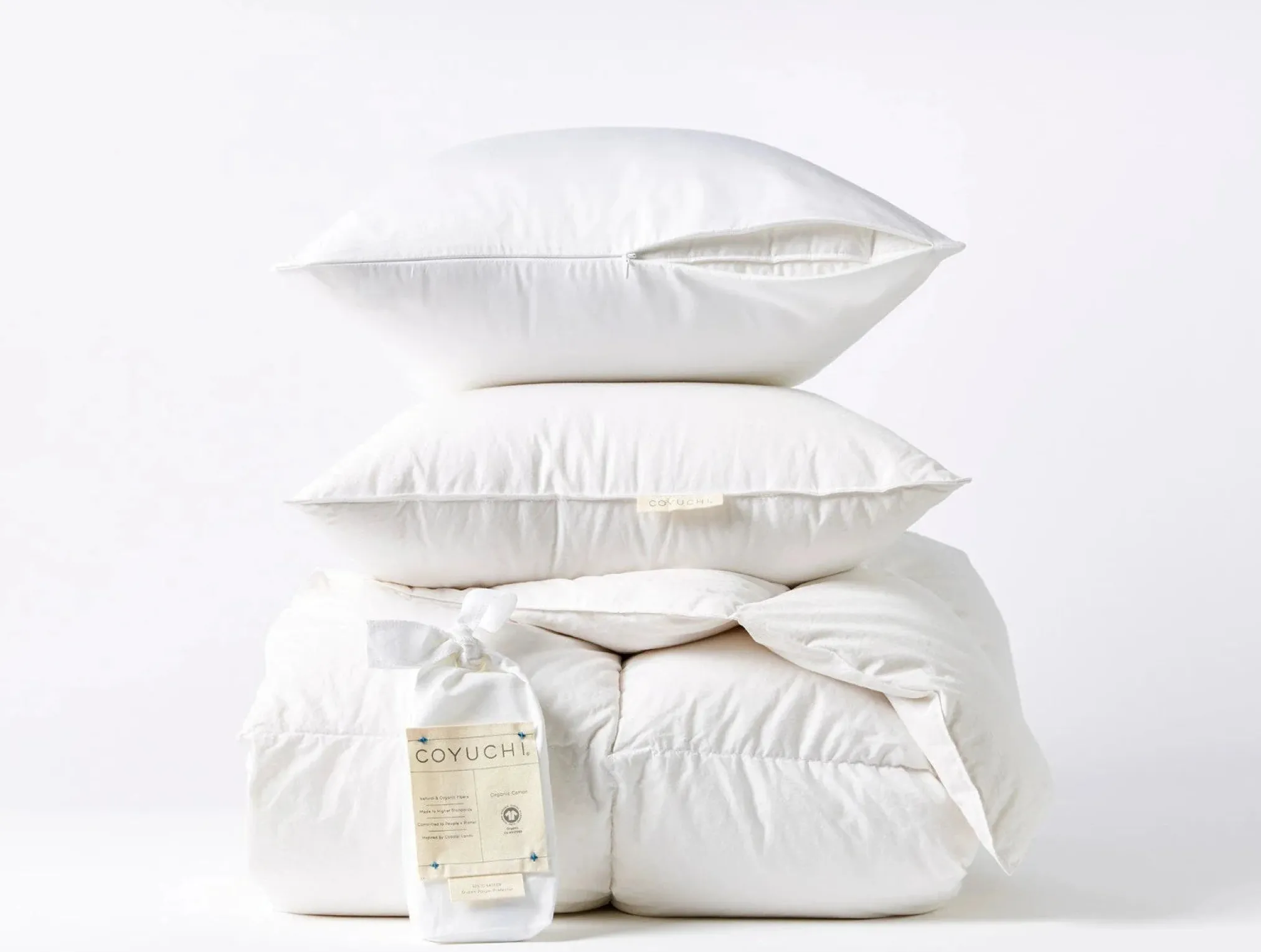 Coyuchi Three Season Down + Pillows + Protectors Bundle< Bed Essential Bundles